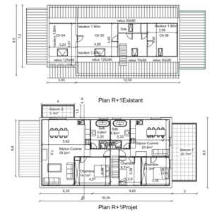 Plan premier étage existant et projet - Architecte d'intérieur Paris