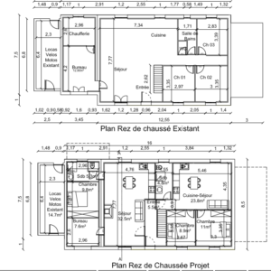 Plan Rez-de-Chaussée existant et projet